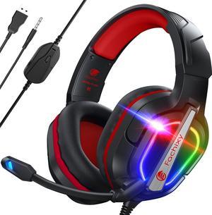 Fachixy Gaming Headset with Microphone for PS4/PS5/PC/Nintendo Switch, Headset with RGB Light, Computer Gamer Headset with Mic (Red)