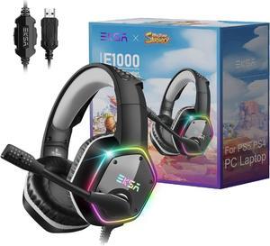 EKSA Gaming Headset, Noise Canceling Mic & RGB Light, Gaming Headphones Compatible with PC, PS4, PS5, Laptop, Computer (Gray-Sandrock)