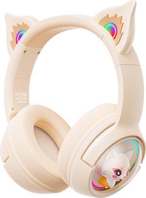 Cat Ear Bluetooth Headphones, Wireless RGB Cute Kitty Headsets, HiFi Stereo and Noise Cancelling Over-Ear Headphones for Gaming/Traveling/Music, Compatible with PC/Laptop/Tablet/Phone/Pad