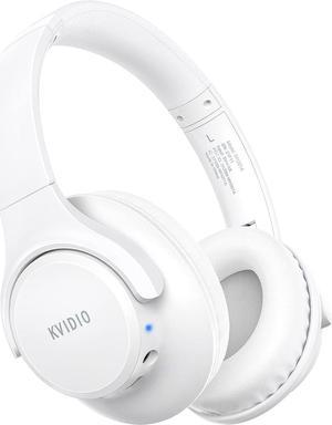 Bluetooth Headphones Over Ear,KVIDIO 65 Hours Playtime Wireless Headphones with Microphone,Foldable Lightweight Headset with Deep Bass,HiFi Stereo Sound for Travel Work Laptop PC Cellphone (White)