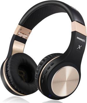 Riwbox XBT80 Bluetooth Headphones Over Ear, Hi-Fi Stereo Wireless Headset, Foldable, Soft Memory-Protein Earmuffs, w/ Built-in Mic and Wired Mode for PC/ Cell Phones/ TV (Black Gold)