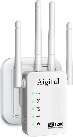 WiFi Booster/WiFi Range Extender AC 1200Mbps Dual Band (5GHz&867Mbps/2.4GHz&300Mbps) WiFi Repeater with Ethernet Port-Covers Up to 2,000 Sq.ft and 35 Devices, Quick Setup, Internet Booster for Home