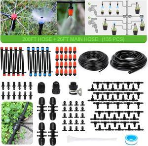 MIXC 226FT Greenhouse Micro Drip Irrigation Kit Automatic Irrigation System Patio Misting Plant Watering System with 1/4 inch 1/2 inch Tubing Hose Adjustable Nozzle Emitters Sprinkler Barbed Fittings