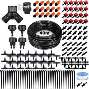 Drip Irrigation Kit, 132ft/40M Garden Drip Irrigation System, 164PCS Adjustable Automatic Micro Watering System, 1/4 Blank Distribution Tubing Hose Suit for Garden Landscape, Flower Bed Patio, Greenh