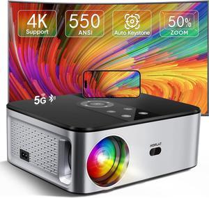 Projector with 5G WiFi and Bluetooth, 550 ANSI Full HD 1080P Outdoor Projector 4K Support, Auto/4P/4D Keystone & 50% Zoom, Movie Projector Compatible with Phone/Laptop/TV Stick/PS5 (Silver Black)