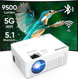 Mini Projector, 2024 Projector with WiFi and Bluetooth, 9500 Lux Movie Projector, 1080P Full HD Supported Outdoor Projector, Portable Projector Compatible with Smartphone HDMI USB AV AUX