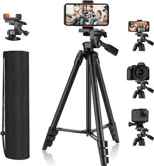 Tripod, 55 Inch Camera Tripod with Universal Smartphone Holder, Lightweight Aluminum Travel Tripod with Carry Bag, Maximum Load Capacity 6.6 LB, for Rangefinder, Digital Camera, Phone - MLT01