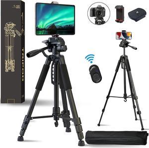 Phone Tripod, Lusweimi 71-Inch Tripod for iPhone and iPad Pro 12.9"/Tablet/Webcam, Lightweight DSLR Camera Tripod Stand with Phone Holder/Wireless Remote/Carry Bag for Vlogging/Video Recording
