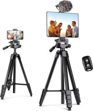 Aureday Phone Tripod Stand, 64 Extendable Cell Phone&Camera Tripod with Wireless Remote and Phone Holder, Aluminum iPad Tripod for Video Recording/Selfies/Live Stream/Vlogging Black