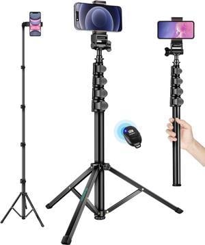 Phone Tripod, 70" Selfie Stick Tripod Stand Cell Phone Tripods with Remote Phone Holder Carry Bag, Aluminum Alloy Selfie Stick Tripod, Compatible with iPhone Samsung GoPro Smartphone