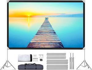 Projector Screen and Stand - Velcolt Portable Video Projection Screen 100 inch, 16:9 4K HD Foldable Outdoor Movie Screen Pull Down with Carry Bag for Indoor Outdoor Home Theater Backyard Camping