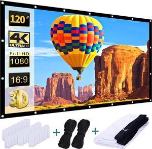 Projection Screen 120 inch, Washable Projector Screen 16:9 Foldable Anti-Crease Portable Projector Movies Screen for Home Theater Outdoor Indoor Support Double Sided Projection