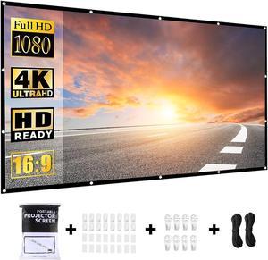 Projector Screen 150 Inch Portable Movie Screen for Outdoor Indoor,16:9 Foldable Wrinkle-Free Screen,1.1 GAIN,160°Viewing,Support Front Rear Projection with 16 Sticky Hooks & 8 Nail Hooks (150 INCH)