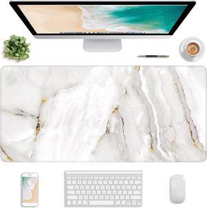 Atufsuat Extended Gaming Mouse Pad, XXL Large Desk Pad 30 x 14 Inch, Big Computer Keyboard Mousepad, Waterproof Mouse Mat with Stitched Edges and Non-Slip Base for Women Office Gaming, White Marble