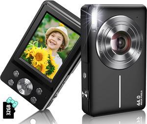 Digital Camera Newest 1080P 44MP Digital Cameras for Photography, Digital Point and Shoot Camera for Kids with 16X Digital Zoom, Anti-Shake, Compact Small Travel Camera for Boys Girls Teens, Black