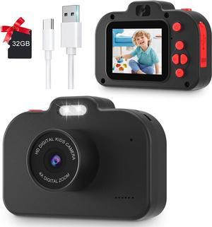 Kids Camera, Digital Camera for Kids 3-12 Year Old Boys/Girls, 2.0 inch IPS Screen Toddler Camera, Christmas Birthday Gifts for Kids, Toy Camera,Built-in Flash, 32GB TF Card (Black)