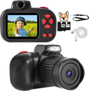 CIMELR Kids Camera, Digital Camera for Kids 4-12 Year Old Boys/Girls, 2.4 inch IPS Screen Toddler Camera, Christmas Birthday Gifts for Kids, Video Camcorder with Fill Light, 32GB TF Card (Black)