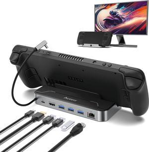 Aceele Docking Station Compatible with Steam Deck/ROG Ally, 6 in 1 Steam Deck Dock with HDMI 2.0 4K@60Hz, Gigabit Ethernet 1000Mbps, 3 USB-A USB 3.0 Ports and USB C PD Charging Port.