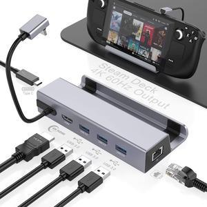 Docking Station for Steam Deck, 4K@60Hz HDMI 2.0 Steam Deck Dock with Gigabit Ethernet, 3 USB-A 3.0, 100W Full Speed Charging USB-C Port and HDMI 2.0 4K@60Hz Compatible with Valve Steam Deck