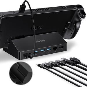 Park Sung Docking Station for Steam Deck/Legion Go/ROG Ally/Steam Deck OLED, 7 in 1 Dock with HDMI 2.0 4K@60Hz, Gigabit Ethernet, 3 USB-A 3.0 5Gbps High Speed Data Ports Full Speed Charging USB-C Port