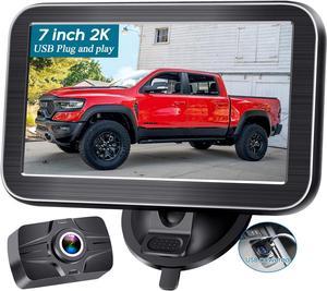 Backup Camera 7-Inch Monitor Truck: 2K USB Plug-Play Easy Set up No Glare-Led Lights Car Rear View Camera Clear Night Vision Reverse Camera DIY Parking Line - AMTIFO A23