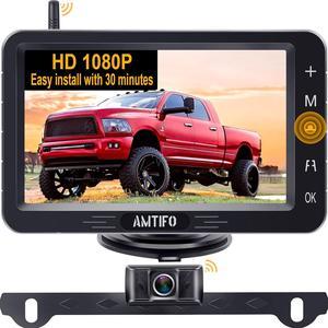 AMTIFO Wireless Backup Camera Touch Key - 5 Inch Split Screen Monitor Truck Rear View Camera Waterproof Clear Night Vision Car Rever Camera System DIY Guide Lines W3