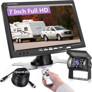 RV Backup Camera and Monitor Kit,podofo 7 inch HD LCD Car Monitor and Waterproof Night Vision Rear View Camera for Car/RV/Truck/Trailer/Pickup/Van/Bus/Camper(with Aviation Connector Video Cable 15m/49