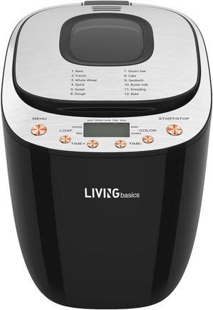 LIVINGbasics Bread Maker, 2LB Programmable Bread Machine with 12-in- 1 Menu Functions, 2 Loaf Sizes & 3 Crust Colors