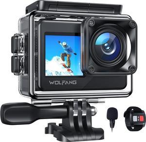 WOLFANG Action Camera 4K 20MP WiFi GA120, 40M Waterproof Underwater Camera for Snorkeling, 170° Wide Angle Dual Screen Vlogging Camera with EIS, External Microphone, Remote Control