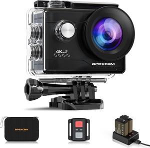 Apexcam 4K 20MP WiFi Action Camera Underwater Waterproof Camera Sports Camera Camcorder Ultra HD 40M 170°Wide-Angle 2.4G Wireless Remote Control 2.0'' LCD Screen 2x1050mAh Batteries and Accessories