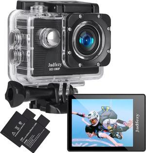 Jadfezy Action Camera FHD 1080P 12MP, 98FT/30M Underwater Waterproof Camera with 2 Batteries, Wide Angle Sports Camera with Accessories Kit Suitable for Helmet, Bicycle, etc.