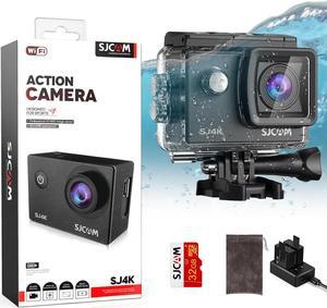 SJCAM SJ4000 4K30FPS WiFi Action Camera HD Image Capture with EIS 30m Underwater Waterproof Camera,170°FOV 5X Zoom Underwater Camcorder with 2 Batteries, 32G SD Card and Helmet Accessories Kit