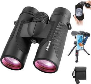 Adasion 12x42 High Definition Binoculars for Adults with Phone Adapter and Foldable Tripod, Super Bright High Power Binoculars with Large View, Lightweight Binocularsfor Bird Watching Hunting Sports