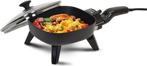 Elite Gourmet EFS-400# Personal Stir Fry Griddle Pan, Rapid Heat Up, 600 Watts, PFOA-Free Non-stick Electric Skillet with Tempered Glass Lid (Black)