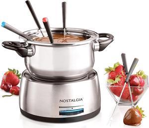 Nostalgia FPS200 6Cup Stainless Steel Electric Fondue Pot with Temperature Control 6 ColorCoded Forks and Removable Pot  Perfect for Chocolate Caramel Cheese Sauces and More