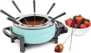 Nostalgia Electric Fondue Pot 12Cup Fondue Machine with Temperature Control 8 Forks CoolTouch Handles Perfect for Chocolate Melting Cheese Caramel Aqua FPS6AQ