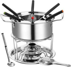 Okllen Stainless Steel Fondue Pot Set with Forks Candy Melting Pot Fondue Set Cheese Fondue Pot for Chocolate Sauces Ice Cream Temperature Control