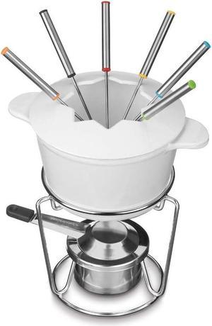 CUISINART FP-115WS 13 Piece Cast Iron Fondue Set, White, 10"