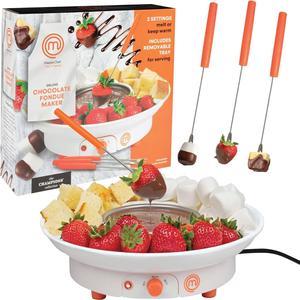 MasterChef Chocolate Fondue Maker- Deluxe Electric Dessert Fountain Fondue Pot Set w 4 Forks & Party Serving Tray -Melting, Warming Caramel, Cheese, Sauce, Romantic Date, Fun Birthday Valentines Gift