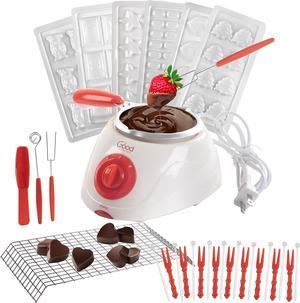 Electric Chocolate Melting Pot Set - Candy Making or Cheese Fondue Fountain Kit w 30+ Accessories- 7 Chocolate Mold Trays & Dipping Forks, Recipe Book- Appetizers, Desserts- A Great Father's Day Gift!