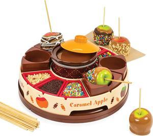 Nostalgia Chocolate  Caramel Fondue Pot 25 Sticks Fondue Machine with Decorating and Toppings Trays Brown