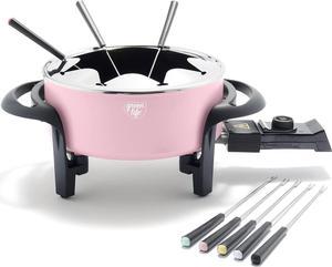 GreenLife 14 Cup Electric Fondue Maker Pot Set for Cheese Chocolate and Meat 8 Color Coded Forks Healthy Ceramic Nonstick Adjustable Temperature Control Dishwasher Safe Parts PFASFree Pink