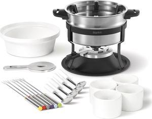 Starfrit 20-Piece Fondue Party Set | Includes: 1.7 qt Fondue Pot, Ceramic Bowl, (4) Ramekins, (6) Forks, (4) Spoons And More