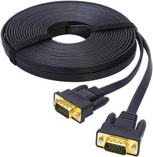 DTECH 5M Ultra Thin Flat Type Computer Monitor VGA Cable Standard 15 Pin Male to Male Connector SVGA Wire 16 Feet - Black