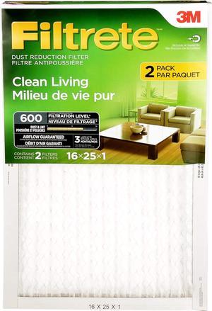 Filtrete 16x25x1 Furnace Filter, MPR 600, MERV 7, Clean Living Dust Reduction 3-Month Pleated 1-Inch Air Filters, 2 Filters