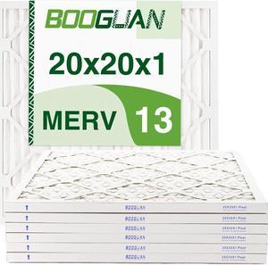 BOOGUAN Filters 20X20X1 MERV 13 Air Filters Pleated HVAC HC Furnace Filters 6 Pack