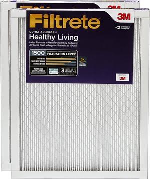 Filtrete 16x25x1 Furnace Filter, MPR 1500, MERV 12, Healthy Living Ultra-Allergen 3-Month Pleated 1-Inch Air Filters, 2 Filters