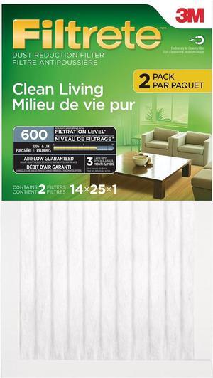 Filtrete 14x25x1 Furnace Filter, MPR 600, MERV 7, Clean Living Basic Dust 3-Month Pleated 1-Inch Air Filters, 2 Filters