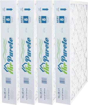 AirPurete Furnace Filter 16x25x4 (Actual Size: 15-1/2" x 24-1/2" x 3-3/4") | Replacement for Pleated HVAC AC Furnace Air Filters | MERV 8 | Pack of 4