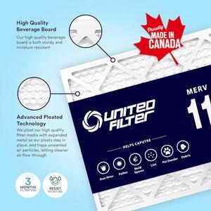 United Filter 16x25x1 MERV 11 Furnace Filters - (Case of 12) HVAC Filters Captures Bacteria, Airborne Dust, Pollen, Mould Spores & Smoke - Replacement Air Filters Made in Canada